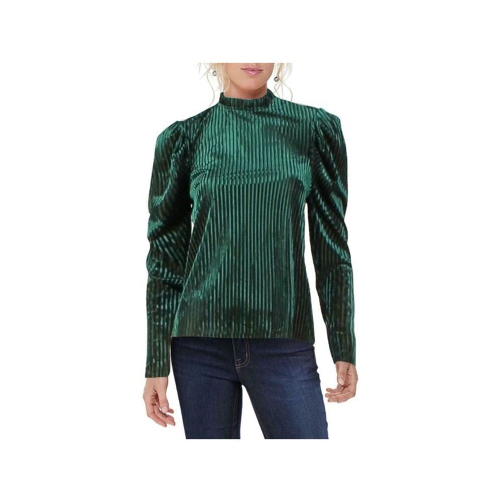 NWT AQUA Womens Green Sheer Pinstripe Long Sleeve Keyhole Top S